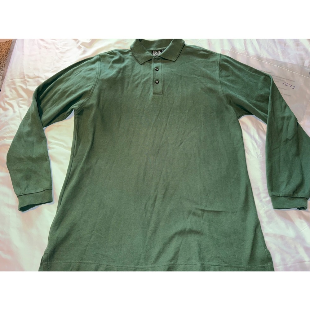 Jos. A. Bank Mens Traveler's Collection Forest Green Long Sleeve Polo Shirt L